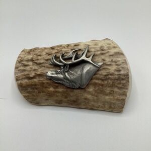 Handcrafted Belt Buckle Real Elk Antler/Pewter Elk Head USA Western Hunting